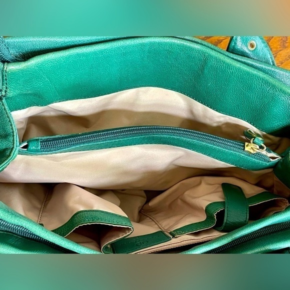 Cole Haan Leather Shoulder Bag Satchel Hobo Emerald Green - Picture 3 of 12